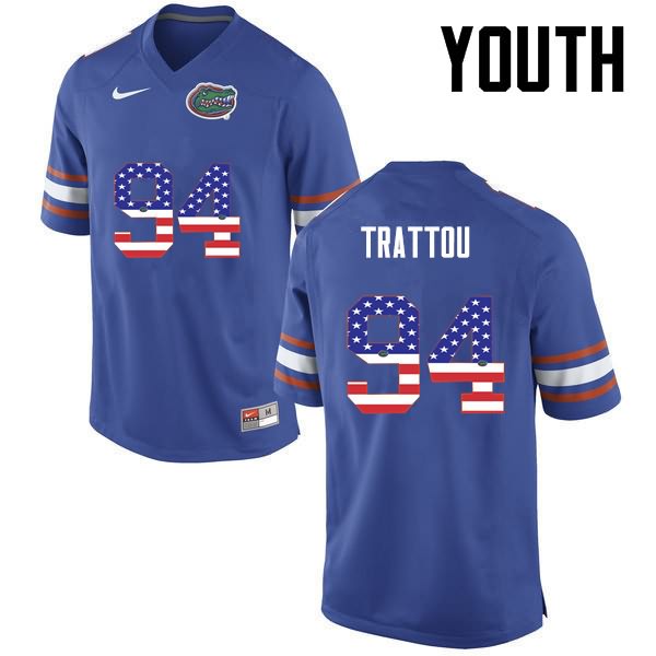 Youth NCAA Florida Gators Justin Trattou #94 Stitched Authentic USA Flag Fashion Nike Blue College Football Jersey NAG7565VI